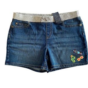 Lands’ End Denim Shorts Girl’s 12 PLUS *Runs Big* Rib Waist Patches